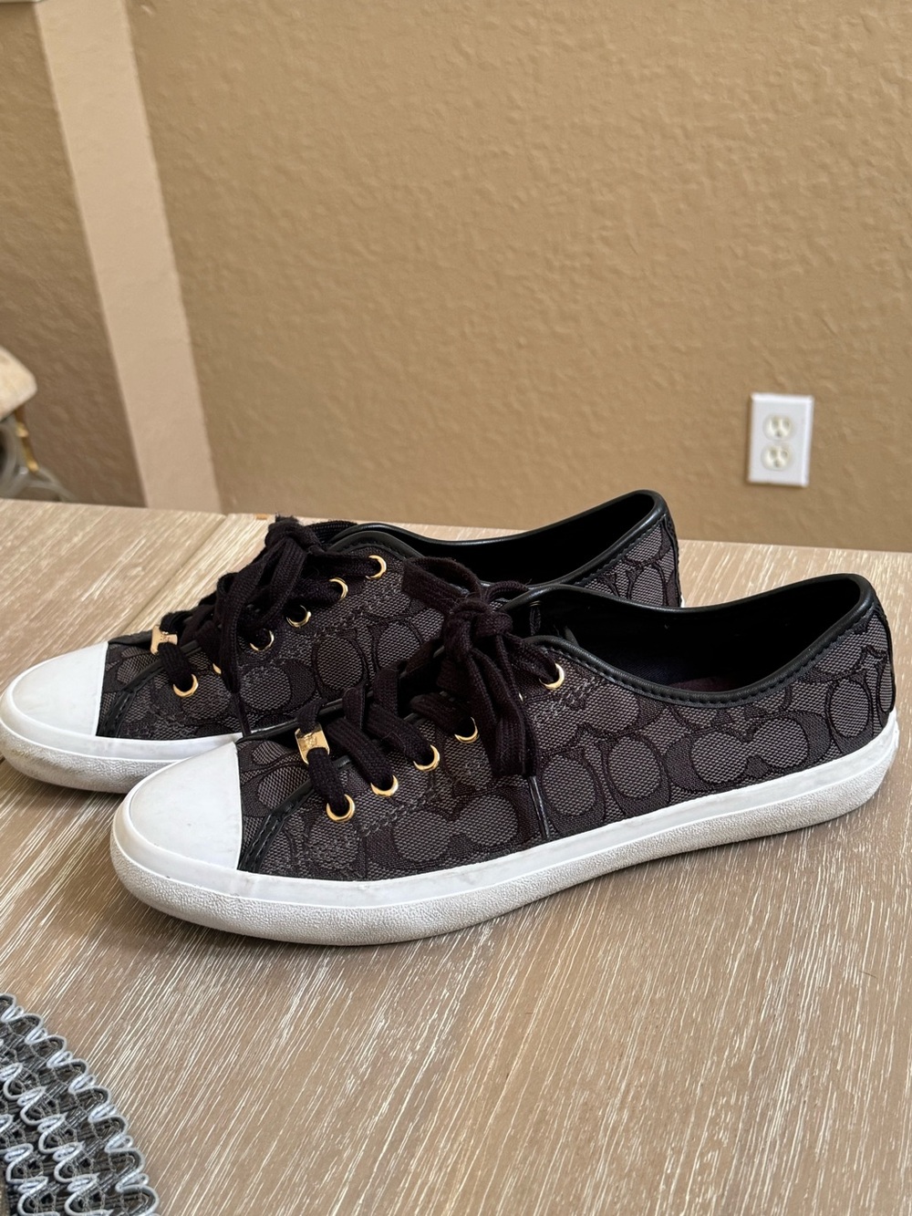 Coach Black Empire Canvas Sneakers w: Gold-Tone Accents - Picture 2 of 8